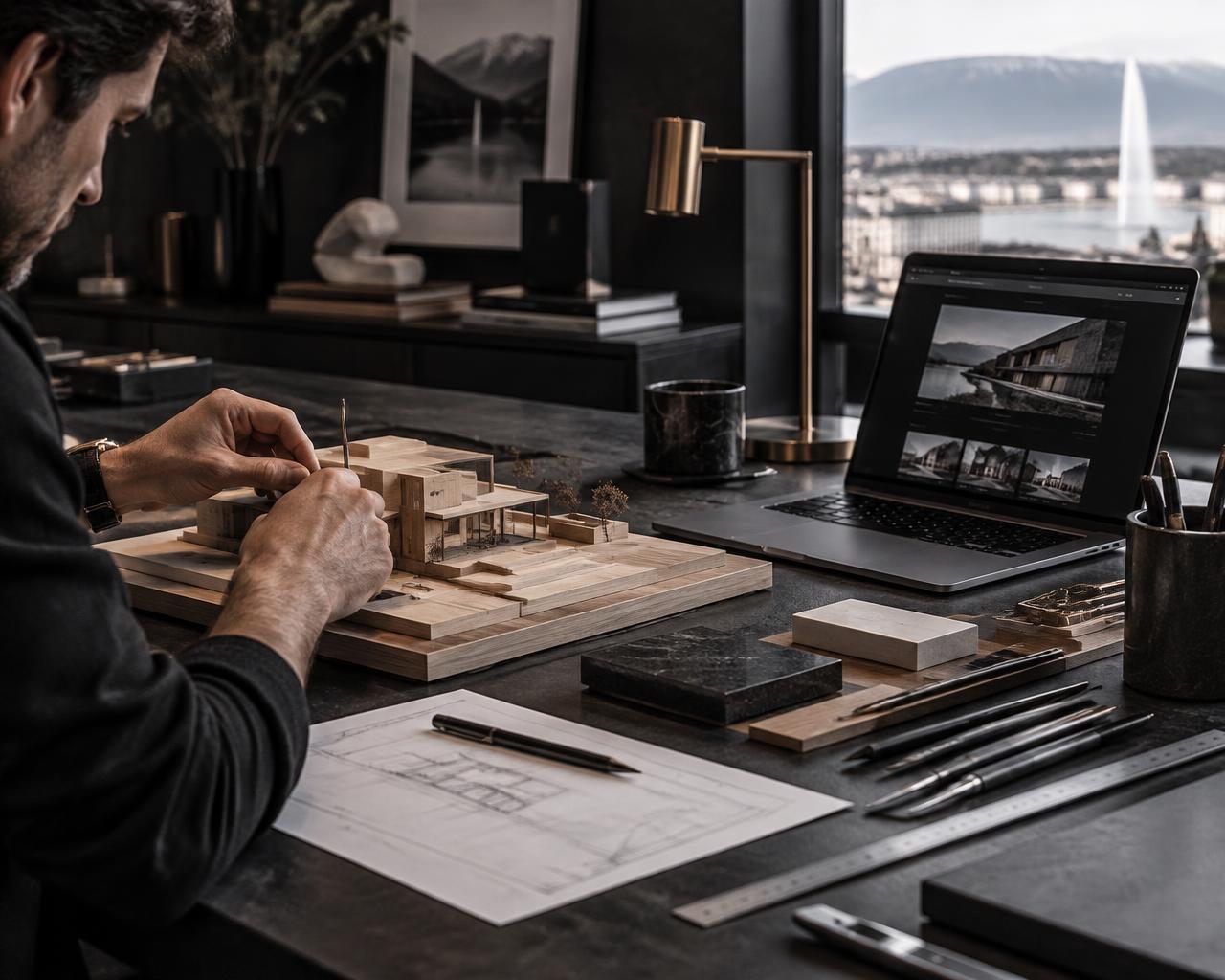 Un artisan travaille dans son atelier avec un site professionnel à ses côtés