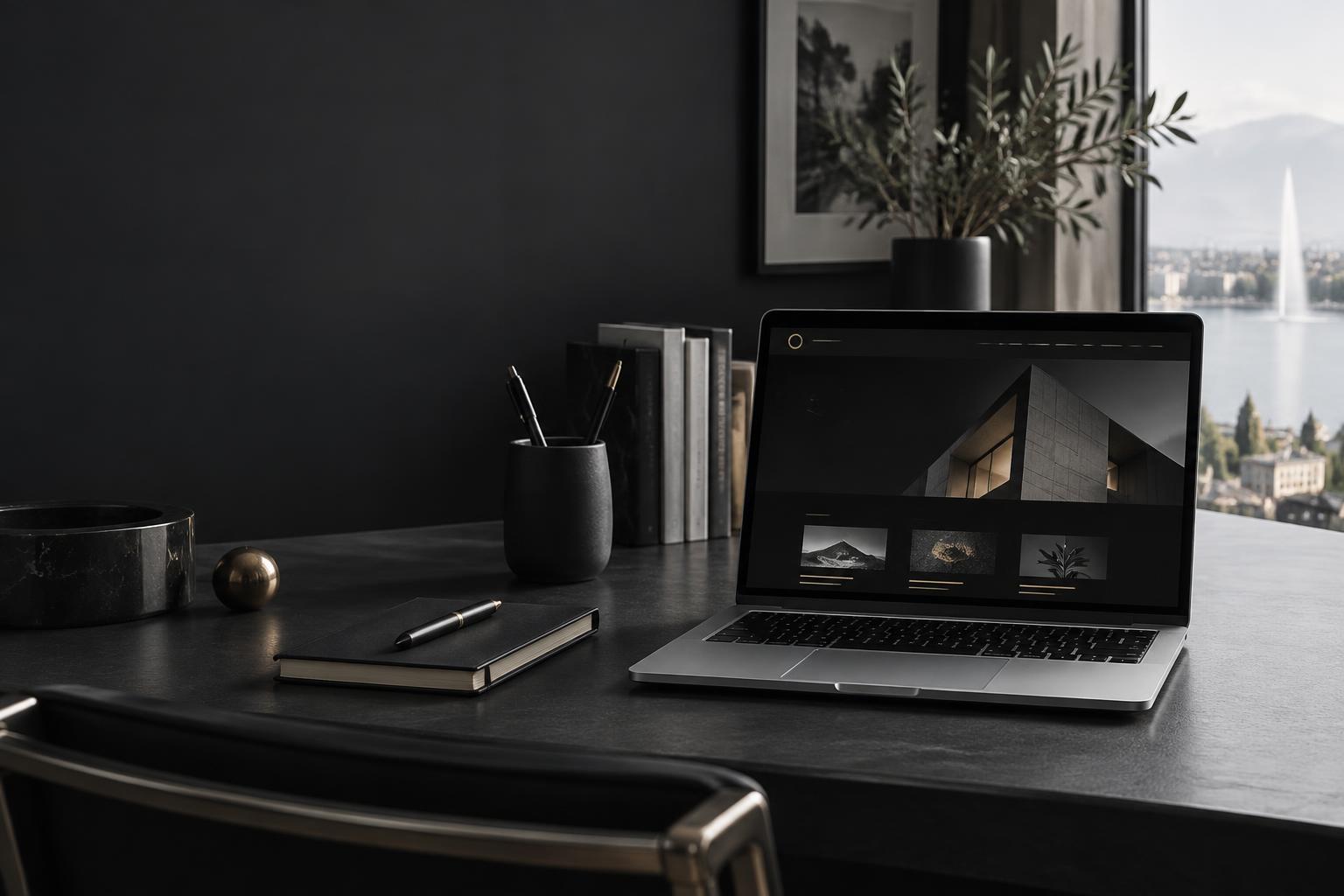 Espace de travail élégant et site professionnel sur ordinateur à Genève